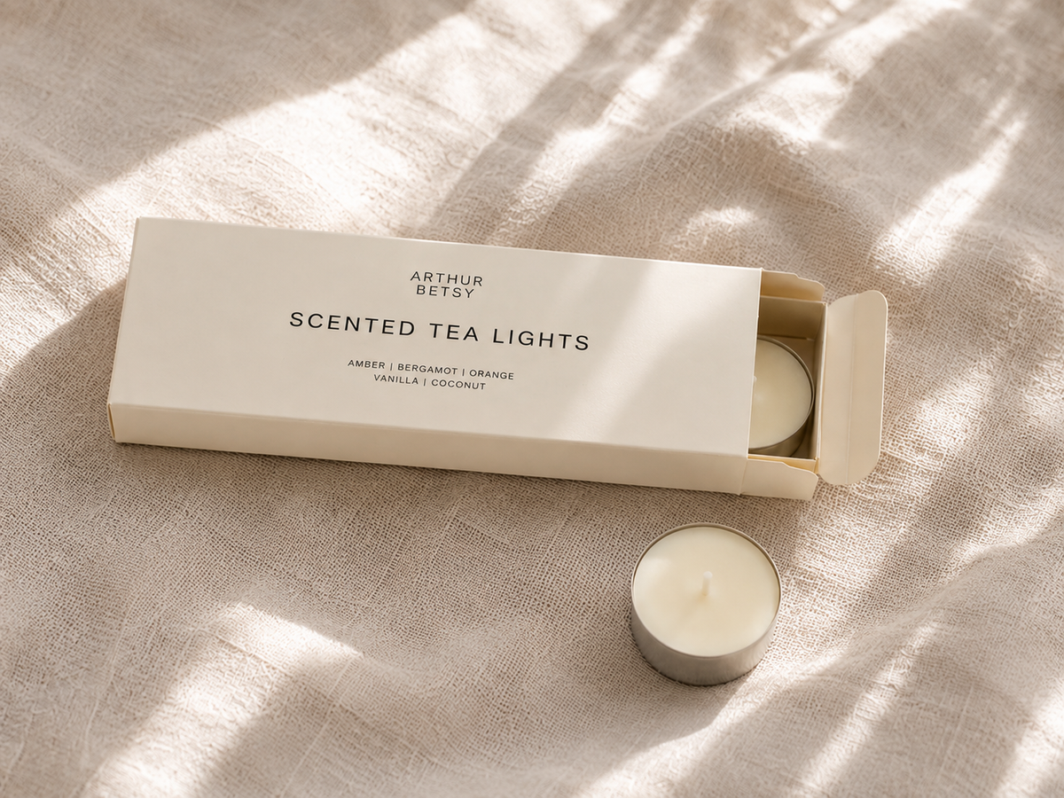 Arthur Betsy Scented Tea Lights in a cream-colored box 