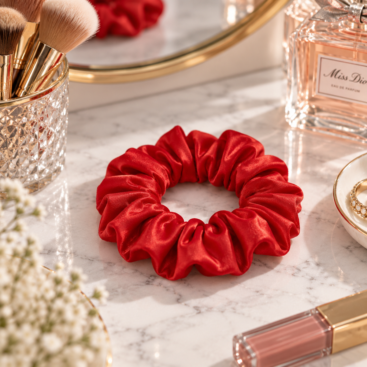 Red Satin Scrunchie - High Elasticity Hair Ties Gift for Her