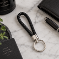 Black Faux Leather Keychain for Him - 11 x 3 cm