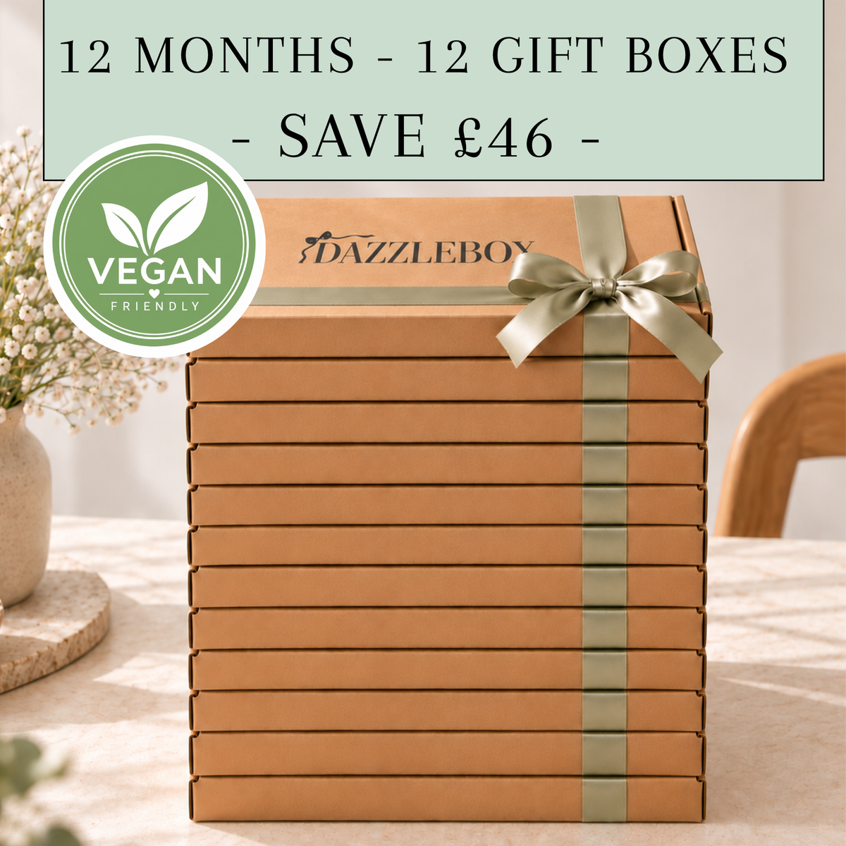 VEGAN-FRIENDLY Twelve Months - Twelve Gift Boxes | Twelve-Month Pre-Paid Upfront DazzleBox Subscription (Copy)