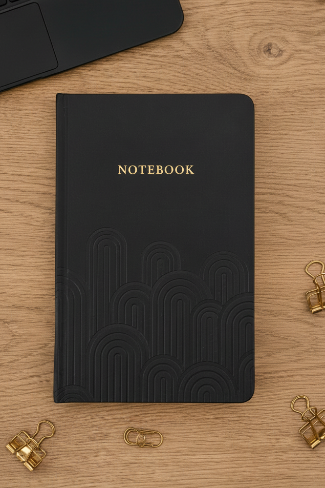 A5 PU leather black notebook, enbossed, lined dazzlebox